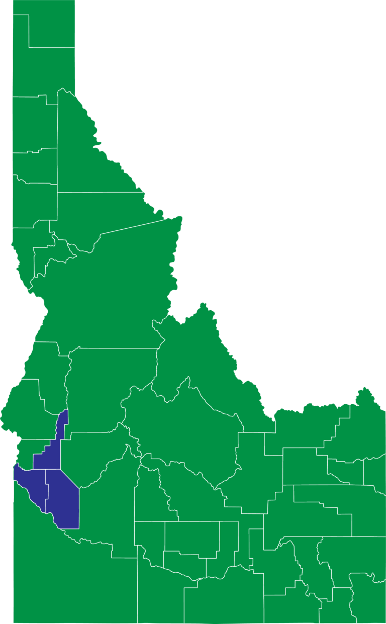 Idaho with outlines of counties